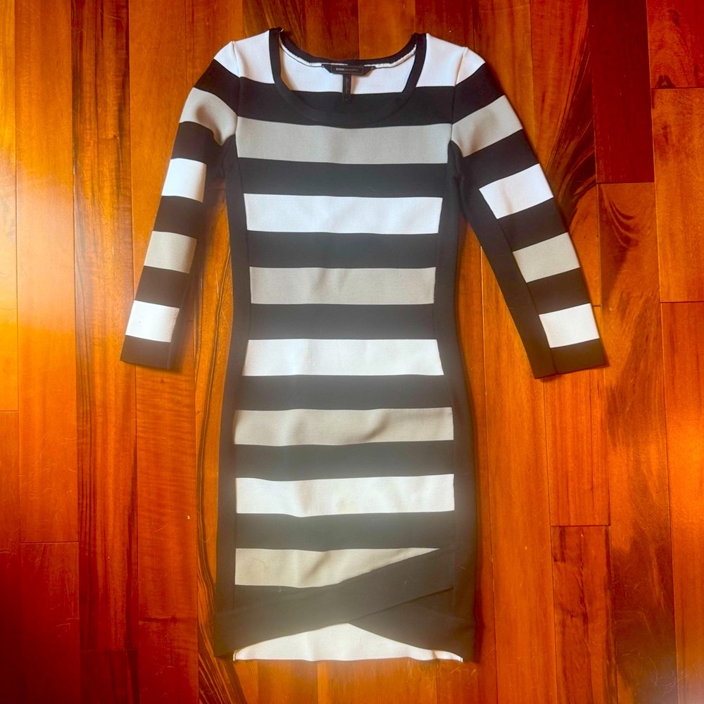 BCBGMaxAzria Monochrome Striped Long Sleeve Dress